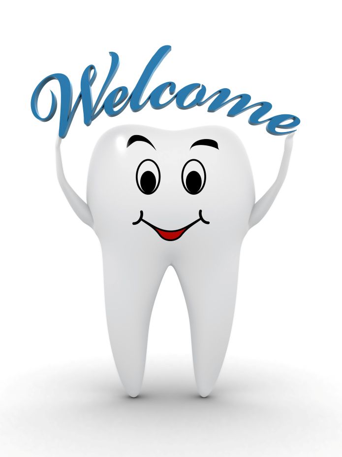 A tooth holding a welcome sign